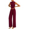 imagePRETTYGARDEN 2 Piece Sets for Women Summer 2025 Airport Travel Outfits Crop Tank Tops Wide Leg Pants Matching Lounge SetsWine Red