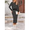 imagePRETTYGARDEN 2 Piece Skirts Sets For Women Fall Fashion 2025 Striped Sweater Dress Knit Lounge Travel Outfits Winter ClothingBlack Stripe