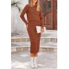imagePRETTYGARDEN 2 Piece Skirts Sets For Women Fall Fashion 2025 Striped Sweater Dress Knit Lounge Travel Outfits Winter ClothingBrick Red Stripe