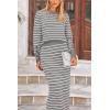 imagePRETTYGARDEN 2 Piece Skirts Sets For Women Fall Fashion 2025 Striped Sweater Dress Knit Lounge Travel Outfits Winter ClothingGrey White Stripe