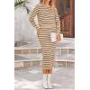 imagePRETTYGARDEN 2 Piece Skirts Sets For Women Fall Fashion 2025 Striped Sweater Dress Knit Lounge Travel Outfits Winter ClothingKhaki Stripe