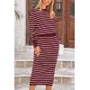 imagePRETTYGARDEN 2 Piece Skirts Sets For Women Fall Fashion 2025 Striped Sweater Dress Knit Lounge Travel Outfits Winter ClothingWine Red White Stripe
