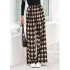 imagePRETTYGARDEN Casual Womens Pants 2025 Elastic Waist Palazzo Long Stretchy Wide Leg Trousers Knit Fall Outfits with PocketsPlaid Brown