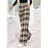 imagePRETTYGARDEN Casual Womens Pants 2025 Elastic Waist Palazzo Long Stretchy Wide Leg Trousers Knit Fall Outfits with PocketsPlaid Brown Apricot