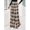 imagePRETTYGARDEN Casual Womens Pants 2025 Elastic Waist Palazzo Long Stretchy Wide Leg Trousers Knit Fall Outfits with PocketsPlaid Brown Apricot