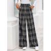 imagePRETTYGARDEN Casual Womens Pants 2025 Elastic Waist Palazzo Long Stretchy Wide Leg Trousers Knit Fall Outfits with PocketsPlaid Navy