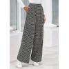 imagePRETTYGARDEN Casual Womens Pants 2025 Elastic Waist Palazzo Long Stretchy Wide Leg Trousers Knit Fall Outfits with PocketsStriped Black