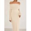 imagePRETTYGARDEN Fall Dresses for Women 2025 Elegant Off The Shoulder Long Sleeve Formal Wedding Guest Bodycon Maxi DressApricot
