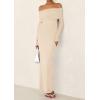 imagePRETTYGARDEN Fall Dresses for Women 2025 Elegant Off The Shoulder Long Sleeve Formal Wedding Guest Bodycon Maxi DressApricot