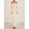 imagePRETTYGARDEN Fall Dresses for Women 2025 Elegant Off The Shoulder Long Sleeve Formal Wedding Guest Bodycon Maxi DressApricot