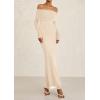 imagePRETTYGARDEN Fall Dresses for Women 2025 Elegant Off The Shoulder Long Sleeve Formal Wedding Guest Bodycon Maxi DressApricot