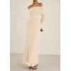 imagePRETTYGARDEN Fall Dresses for Women 2025 Elegant Off The Shoulder Long Sleeve Formal Wedding Guest Bodycon Maxi DressApricot