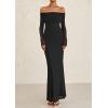 imagePRETTYGARDEN Fall Dresses for Women 2025 Elegant Off The Shoulder Long Sleeve Formal Wedding Guest Bodycon Maxi DressBlack