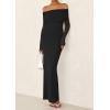 imagePRETTYGARDEN Fall Dresses for Women 2025 Elegant Off The Shoulder Long Sleeve Formal Wedding Guest Bodycon Maxi DressBlack