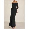 imagePRETTYGARDEN Fall Dresses for Women 2025 Elegant Off The Shoulder Long Sleeve Formal Wedding Guest Bodycon Maxi DressBlack