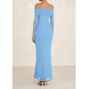 imagePRETTYGARDEN Fall Dresses for Women 2025 Elegant Off The Shoulder Long Sleeve Formal Wedding Guest Bodycon Maxi DressLight Blue