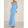 imagePRETTYGARDEN Fall Dresses for Women 2025 Elegant Off The Shoulder Long Sleeve Formal Wedding Guest Bodycon Maxi DressLight Blue