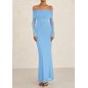 imagePRETTYGARDEN Fall Dresses for Women 2025 Elegant Off The Shoulder Long Sleeve Formal Wedding Guest Bodycon Maxi DressLight Blue