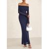 imagePRETTYGARDEN Fall Dresses for Women 2025 Elegant Off The Shoulder Long Sleeve Formal Wedding Guest Bodycon Maxi DressNavy