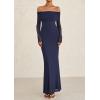 imagePRETTYGARDEN Fall Dresses for Women 2025 Elegant Off The Shoulder Long Sleeve Formal Wedding Guest Bodycon Maxi DressNavy