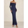 imagePRETTYGARDEN Fall Dresses for Women 2025 Elegant Off The Shoulder Long Sleeve Formal Wedding Guest Bodycon Maxi DressNavy