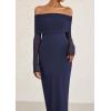 imagePRETTYGARDEN Fall Dresses for Women 2025 Elegant Off The Shoulder Long Sleeve Formal Wedding Guest Bodycon Maxi DressNavy