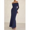 imagePRETTYGARDEN Fall Dresses for Women 2025 Elegant Off The Shoulder Long Sleeve Formal Wedding Guest Bodycon Maxi DressNavy