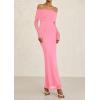 imagePRETTYGARDEN Fall Dresses for Women 2025 Elegant Off The Shoulder Long Sleeve Formal Wedding Guest Bodycon Maxi DressPink