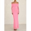 imagePRETTYGARDEN Fall Dresses for Women 2025 Elegant Off The Shoulder Long Sleeve Formal Wedding Guest Bodycon Maxi DressPink