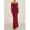 imagePRETTYGARDEN Fall Dresses for Women 2025 Elegant Off The Shoulder Long Sleeve Formal Wedding Guest Bodycon Maxi DressWine Red