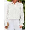 imagePRETTYGARDEN Lace Long Sleeve Shirts Fall Outfits for Women 2025 Casual Button Down Going Out Tops Hollow Out Eyelet BlousesCream White