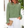 imagePRETTYGARDEN Lace Long Sleeve Shirts Fall Outfits for Women 2025 Casual Button Down Going Out Tops Hollow Out Eyelet BlousesGrass Green