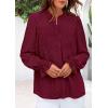 imagePRETTYGARDEN Lace Long Sleeve Shirts Fall Outfits for Women 2025 Casual Button Down Going Out Tops Hollow Out Eyelet BlousesJujube Red