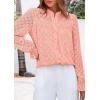 imagePRETTYGARDEN Lace Long Sleeve Shirts Fall Outfits for Women 2025 Casual Button Down Going Out Tops Hollow Out Eyelet BlousesPink