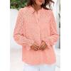 imagePRETTYGARDEN Lace Long Sleeve Shirts Fall Outfits for Women 2025 Casual Button Down Going Out Tops Hollow Out Eyelet BlousesPink
