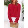 imagePRETTYGARDEN Lace Long Sleeve Shirts Fall Outfits for Women 2025 Casual Button Down Going Out Tops Hollow Out Eyelet BlousesRed