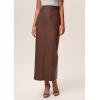 imagePRETTYGARDEN Long Skirts for Women 2025 Fall Fashion Clothing Faux Leather High Waist Dressy Casual Slit Pencil Maxi SkirtBrown