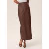 imagePRETTYGARDEN Long Skirts for Women 2025 Fall Fashion Clothing Faux Leather High Waist Dressy Casual Slit Pencil Maxi SkirtBrown