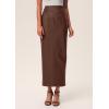 imagePRETTYGARDEN Long Skirts for Women 2025 Fall Fashion Clothing Faux Leather High Waist Dressy Casual Slit Pencil Maxi SkirtBrown