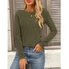 imagePRETTYGARDEN Long Sleeve Tops for Women 2025 Spring Fall Trendy Business Dressy Casual Shirts Crewneck Textured BlouseArmy Green