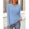 imagePRETTYGARDEN Long Sleeve Tops for Women 2025 Spring Fall Trendy Business Dressy Casual Shirts Crewneck Textured BlouseBlue Grey