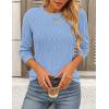 imagePRETTYGARDEN Long Sleeve Tops for Women 2025 Spring Fall Trendy Business Dressy Casual Shirts Crewneck Textured BlouseBlue Grey