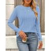 imagePRETTYGARDEN Long Sleeve Tops for Women 2025 Spring Fall Trendy Business Dressy Casual Shirts Crewneck Textured BlouseBlue Grey