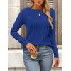 imagePRETTYGARDEN Long Sleeve Tops for Women 2025 Spring Fall Trendy Business Dressy Casual Shirts Crewneck Textured BlouseBrilliant Blue
