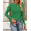 imagePRETTYGARDEN Long Sleeve Tops for Women 2025 Spring Fall Trendy Business Dressy Casual Shirts Crewneck Textured BlouseBrilliant Green