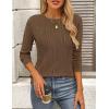 imagePRETTYGARDEN Long Sleeve Tops for Women 2025 Spring Fall Trendy Business Dressy Casual Shirts Crewneck Textured BlouseCoffee