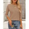 imagePRETTYGARDEN Long Sleeve Tops for Women 2025 Spring Fall Trendy Business Dressy Casual Shirts Crewneck Textured BlouseKhaki