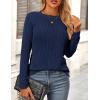 imagePRETTYGARDEN Long Sleeve Tops for Women 2025 Spring Fall Trendy Business Dressy Casual Shirts Crewneck Textured BlouseNavy
