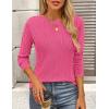 imagePRETTYGARDEN Long Sleeve Tops for Women 2025 Spring Fall Trendy Business Dressy Casual Shirts Crewneck Textured BlouseRose Red