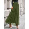 imagePRETTYGARDEN Tulle Skirts for Women 2025 Fall Fashion Elastic High Waisted Fairy Tiered Flowy ALine Casual Maxi Long SkirtArmy Green